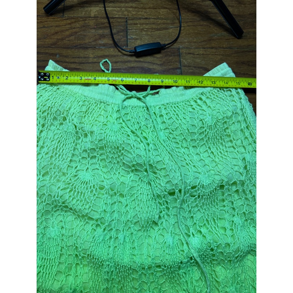 Chartreuse Crochet Maxi Skirt Handkerchief Hem Boho Festival Medium - Picture 2 of 4